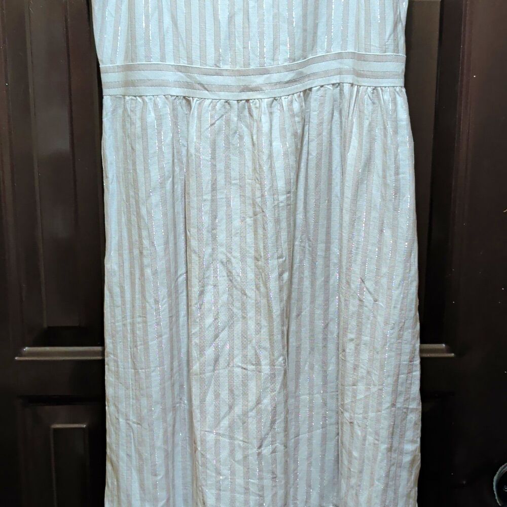 LOFT  Striped Maxi Dress White/Beige Cotton Woven Glitter Accent Size 8 Nwt.